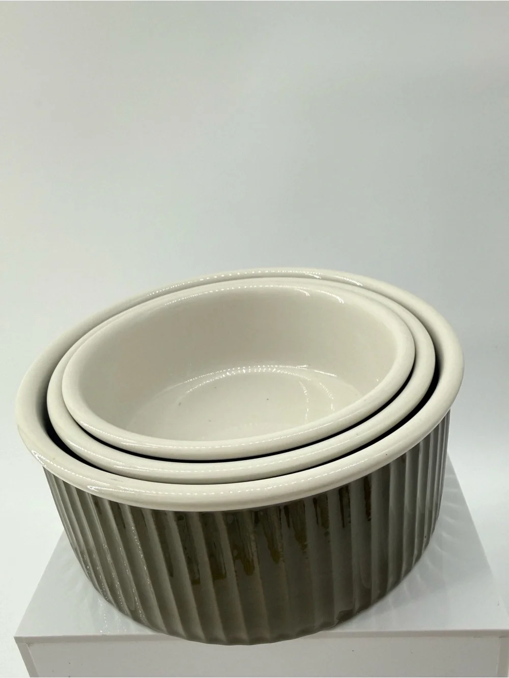 Ceramic Nesting Ramekins Set - Cream and Brown
